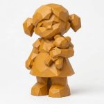 Wood Carved-Like Little Sister Figurine - Unique Desk Decor for Adults – 3D Printed in Canada - 3D Printed in Canada (Ochre Yellow)