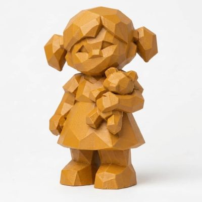 Wood Carved-Like Little Sister Figurine - Unique Desk Decor for Adults – 3D Printed in Canada - 3D Printed in Canada (Ochre Yellow)
