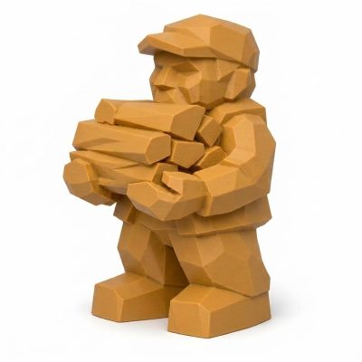 Wood Carved Firewood Stack Collectible Figurine in Ochre Yellow Finish - 3D Printed in Canada (Ochre Yellow)