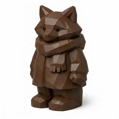 Wood Carved Fox in Winter Collectible Figurine in Black Walnut Finish - 3D Printed in Canada (Black Walnut)
