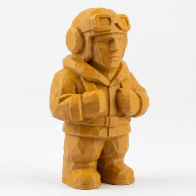 Wood Carved-Like Pilot Figurine - Unique Desk Decor for Adults – 3D Printed in Canada - 3D Printed in Canada (Ochre Yellow)