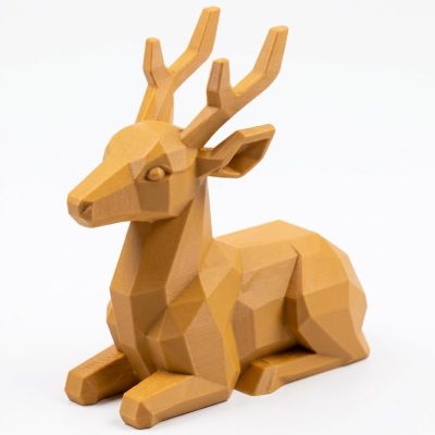 Wood Carved Deer Figurine in Ochre Yellow Finish - 3D Printed in Canada (Ochre Yellow)