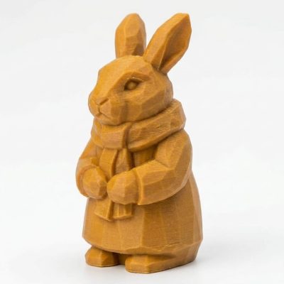 Wood Carved-Like Winter Rabbit Figurine - Unique Desk Decor for Adults – 3D Printed in Canada - 3D Printed in Canada (Ochre Yellow)