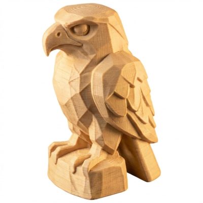Wood Carved Eagle Figurine in White Oak Finish - 3D Printed in Canada (White Oak)