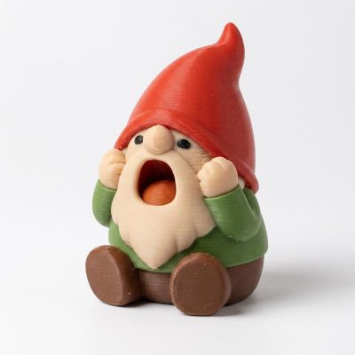 Screaming Gnome Collectible Figurine - Handcrafted Bearded Gnome with Vibrant Red Hat for Unique Desk Accent or Shelf Decor for Adults - 3D Printed in Canada