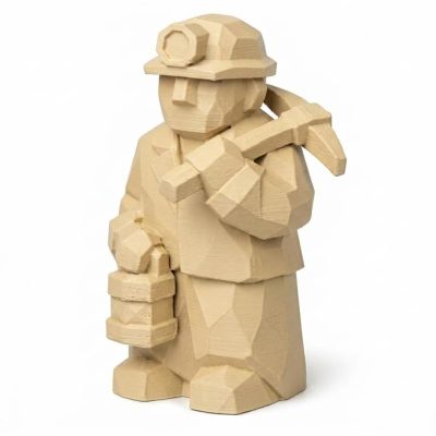 Wood Carved-Like Coal Miner Figurine - Unique Desk Decor for Adults – 3D Printed in Canada - 3D Printed in Canada (White Oak)