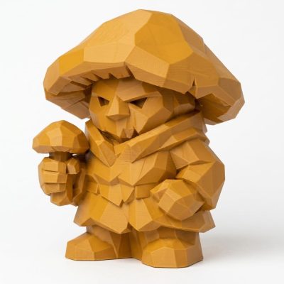 Wood Carved Mushroom Collectible Figurine in Ochre Yellow Finish - 3D Printed in Canada (Ochre Yellow)