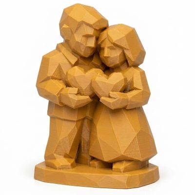 Wood Carved-Like Two Hearts Figurine - Unique Desk Decor and Gift for Adults – 3D Printed in Canada - 3D Printed in Canada (Ochre Yellow)