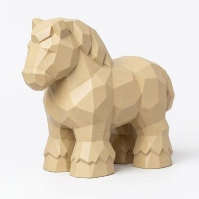 Wood Carved-Like Clydesdale Figurine - Unique Desk Decor for Adults – 3D Printed in Canada - 3D Printed in Canada (White Oak)