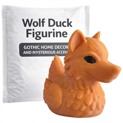 Wolf Duck Figurine – Off-Road Rubber Duck for 4x4, Cruise Ship Ducks & Dashboard Decor – Collectible Animal Mashup Gift, Vehicle Kindness – 3D Printed in Canada (Sunset Orange)