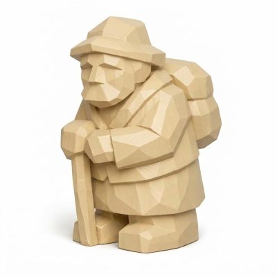 Wood Carved-Like Old Village Road Figurine in White Oak Finish - 3D Printed in Canada (White Oak)
