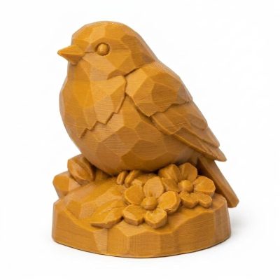 Wood Carved-Like Spring Robin Figurine - Unique Desk Decor for Adults – 3D Printed in Canada - 3D Printed in Canada (Ochre Yellow)