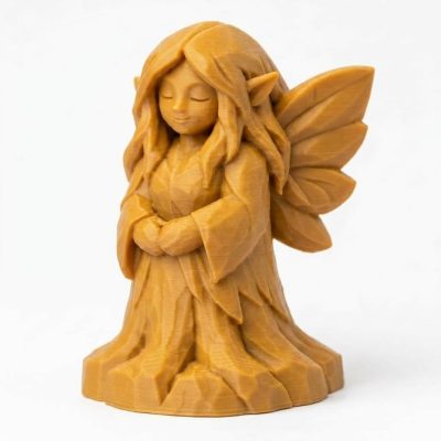 Wood Carved-Like Root Fairy Figurine in Ochre Yellow Finish - 3D Printed in Canada (Ochre Yellow)