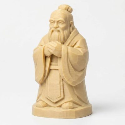 Wood Carved-Like Confucius Figurine - Unique Desk Decor and Conversation Starter for Adults – 3D Printed in Canada - 3D Printed in Canada (White Oak)