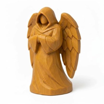 Wood Carved-Like Winged Watcher Figurine in Ochre Yellow Finish - 3D Printed in Canada (Ochre Yellow)