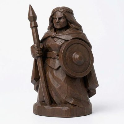 Wood Carved-Like Boudicca Figurine - Unique Desk Decor for Adults – 3D Printed in Canada - 3D Printed in Canada (Black Walnut)