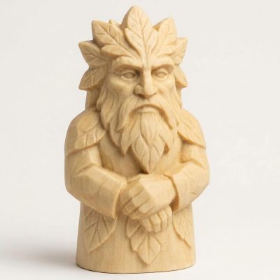 Wood Carved-Like Green Man Figurine - Unique Desk Decor for Adults – 3D Printed in Canada - 3D Printed in Canada (White Oak)