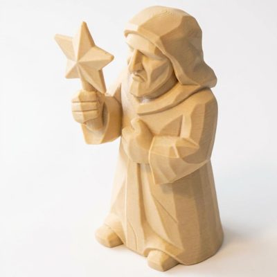 Wood Carved Star Guide Figurine in White Oak Finish - 3D Printed in Canada (White Oak)