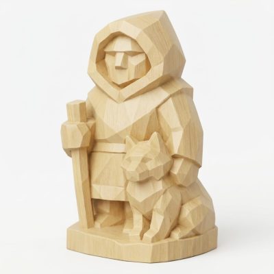 Wood Carved-Like Northern Collectible Figurine in White Oak Finish - 3D Printed in Canada (White Oak)