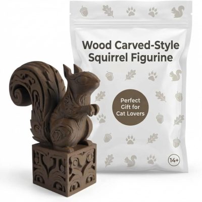 Wood Carved-Style Squirrel Figurine in Black Walnut Finish - 3D Printed in Canada (Black Walnut)