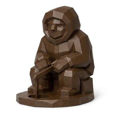 Wood Carved-Like Ice Fisher Figurine in Black Walnut Finish - 3D Printed in Canada (Black Walnut)