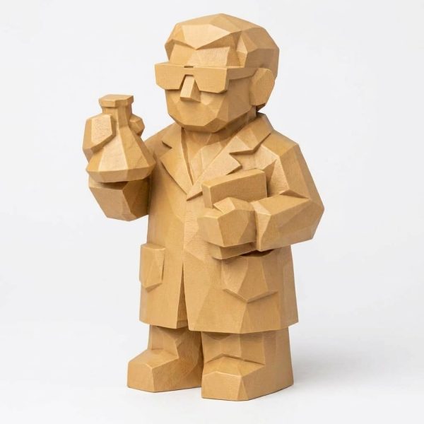 Wood Carved Scientist Figurine