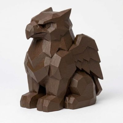 Wood Carved-Like Gryphon Figurine - Unique Desk Decor for Adults – 3D Printed in Canada - 3D Printed in Canada (Black Walnut)