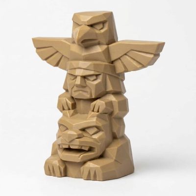 Wood Carved-Like Totem Pole Figurine - Unique Desk Decor for Collectors 3D Printed in Canada - 3D Printed in Canada (Classic Birch)