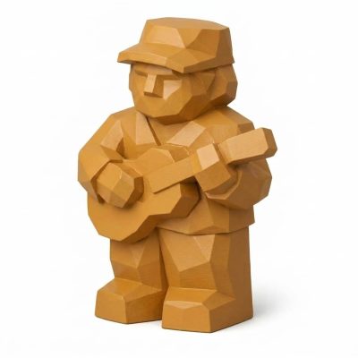 Wood Carved-Like Musician Figurine in Ochre Yellow Finish - 3D Printed in Canada (Ochre Yellow)