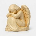 Wood Carved Angel at Rest Collectible Figurine in White Oak Finish - 3D Printed in Canada (White Oak)