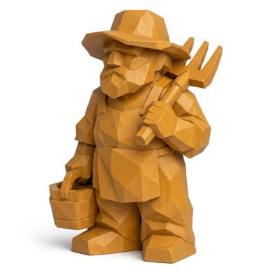 Wood Carved-Like Homesteader Figurine in Ochre Yellow Finish - 3D Printed in Canada (Ochre Yellow)