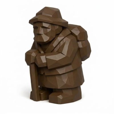 Wood Carved-Like Old Village Road Figurine in Black Walnut Finish - 3D Printed in Canada (Black Walnut)