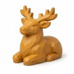 Wood Carved Reindeer Collectible Figurine in Ochre Yellow Finish - 3D Printed in Canada (Ochre Yellow)