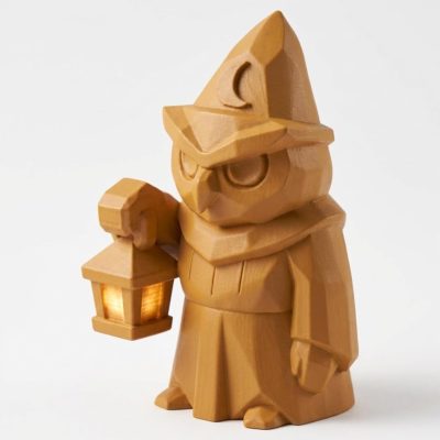 Wood Carved Night Guardian Figurine in Ochre Yellow Finish - 3D Printed in Canada (Ochre Yellow)