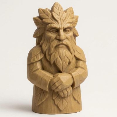 Wood Carved-Like Green Man Figurine - Unique Desk Decor for Adults 3D Printed in Canada - 3D Printed in Canada (Classic Birch)