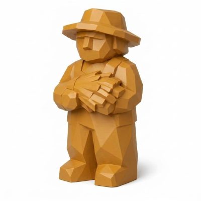 Wood Carved Hayfield Collectible Figurine in Ochre Yellow Finish - 3D Printed in Canada (Ochre Yellow)