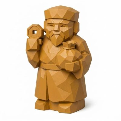 Wood Carved Good Fortune Collectible Figurine in Ochre Yellow Finish - 3D Printed in Canada (Ochre Yellow)