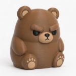 Grumpy Teddy Bear Cub Collectible Figurine - Unique Desk Decor for Adults – 3D Printed in Canada