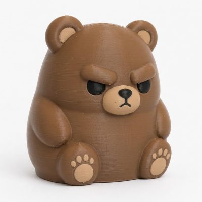 Grumpy Teddy Bear Cub Collectible Figurine - Unique Desk Decor for Adults – 3D Printed in Canada