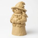 Wood Carved-Like Autumn Scarecrow Figurine - Unique Desk Decor for Adults – 3D Printed in Canada - 3D Printed in Canada (White Oak)