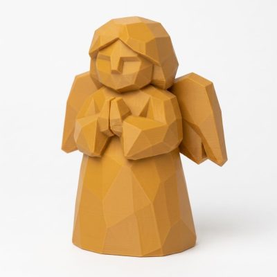 Wood Carved Angel in Waiting Collectible Figurine in Ochre Yellow Finish - 3D Printed in Canada (Ochre Yellow)