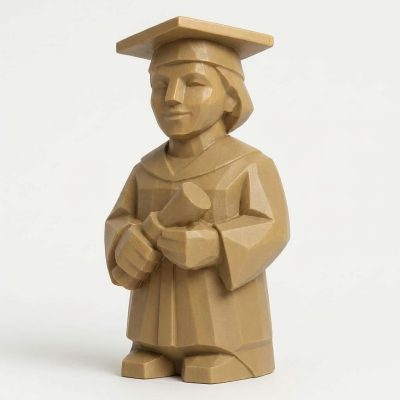 Wood Carved-Like Proud Graduate Figurine - Unique Desk Decor for Adults 3D Printed in Canada - 3D Printed in Canada (Classic Birch)