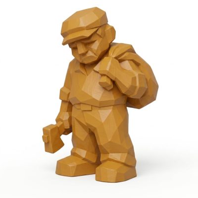 Wood Carved End of the Day Collectible Figurine in Ochre Yellow Finish - 3D Printed in Canada (Ochre Yellow)