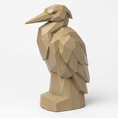 Wood Carved-Like Heron Figurine - Unique Desk Decor for Adults 3D Printed in Canada - 3D Printed in Canada (Classic Birch)