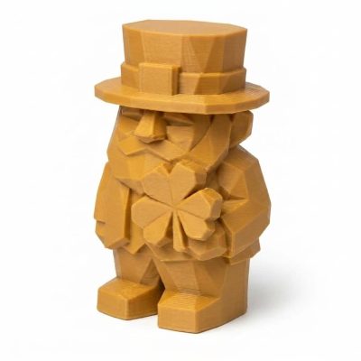 Wood Carved-Like Irish Clover Figurine - Unique Desk Decor for Adults – 3D Printed in Canada - 3D Printed in Canada (Ochre Yellow)