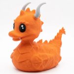 Horned Dragon Duck Collectible Figurine - Striking Orange Fantasy Decor for Unique Desk or Shelf Display - 3D Printed in Canada