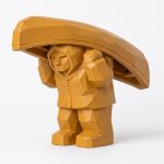 Wood Carved Canoe Carry Collectible Figurine in Ochre Yellow Finish - 3D Printed in Canada (Ochre Yellow)