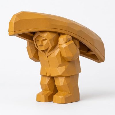Wood Carved Canoe Carry Collectible Figurine in Ochre Yellow Finish - 3D Printed in Canada (Ochre Yellow)