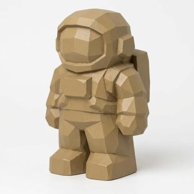 Wood Carved Astronaut Collectible Figurine - Unique Desk Decor for Adults 3D Printed in Canada - 3D Printed in Canada (Classic Birch)