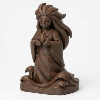 Wood-Carved-Like River Spirit Figurine in Black Walnut Finish - 3D Printed in Canada (Black Walnut)
